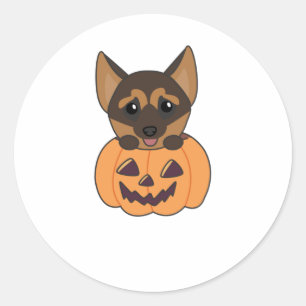 Sticker Rond Chiens Citrouilles bergers allemands heureux Hallo
