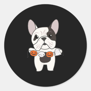 Sticker Rond Chiens Citrouilles d'Halloween heureux de Bulldog