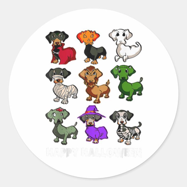 Sticker Rond Chiens Dachshund Halloween Happy Halloween (Devant)