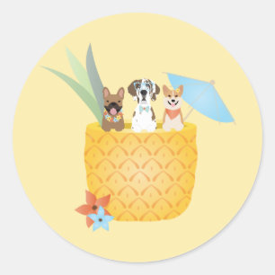 Sticker Rond Chiens d'ananas Pina Colada