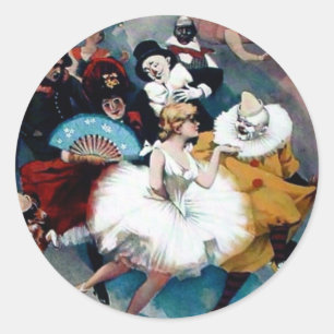 Sticker Rond Chiens de ballerine poster vintage de cirque trape