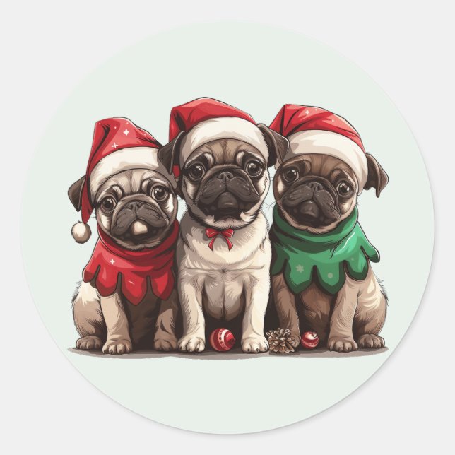 Sticker Rond Chiens de Carlin de Noël (Devant)