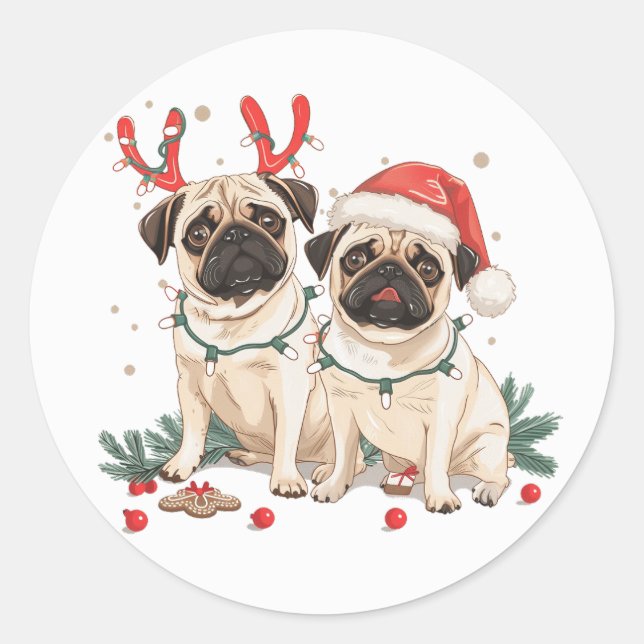 Sticker Rond Chiens de Carlin de Noël (Devant)