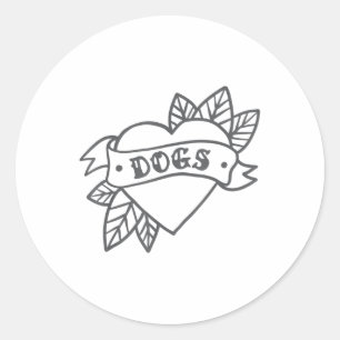 Sticker Rond Chiens de chemise Coeur de tatouage Vintage Clic C