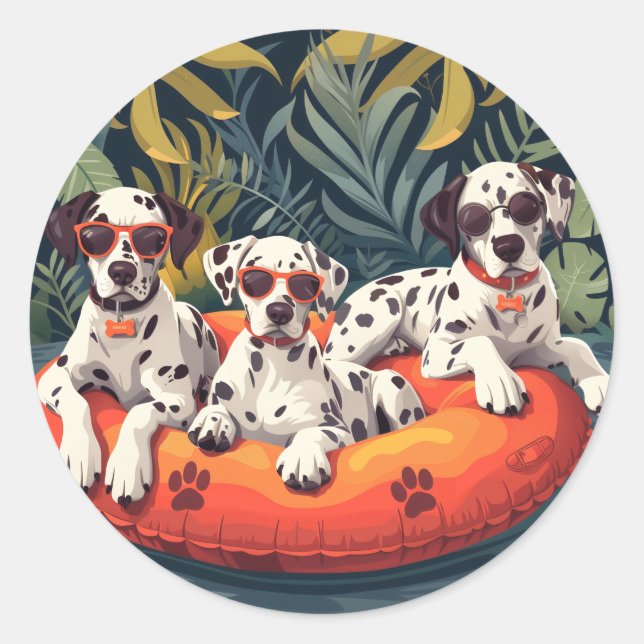 Sticker Rond Chiens de Dalmatie - Flotte de la piscine d'ananas (Devant)