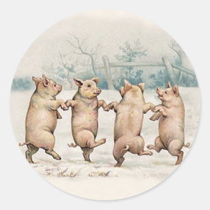 Sticker Rond Chiens de danse sympa - Animaux anthropomorphes