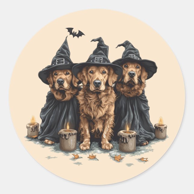 Sticker Rond Chiens de l'Halloween Golden Retriever Jack-o'-lan (Devant)