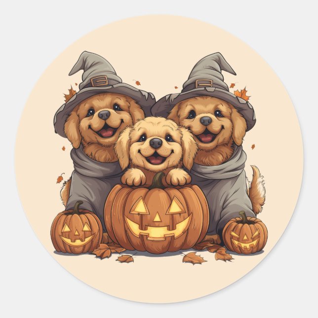 Sticker Rond Chiens de l'Halloween Golden Retriever Jack-o'-lan (Devant)