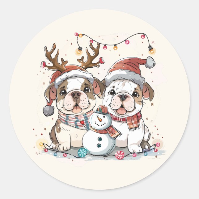 Sticker Rond Chiens de Noël (Devant)