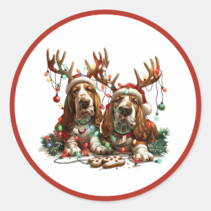 Sticker Rond Chiens de Noël Basset Hound