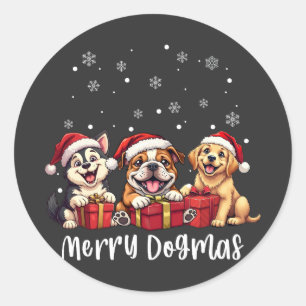 Sticker Rond Chiens de Noël Chiens de Noël Joyeux Dogmas