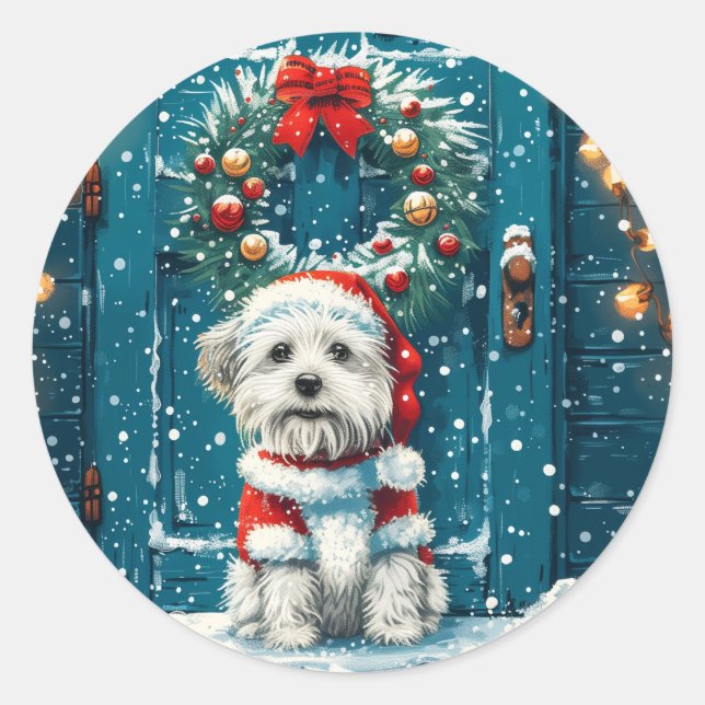 Sticker Rond Chiens de Noël Chih Tzu (Devant)