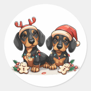 Sticker Rond Chiens de Noël Dachshund