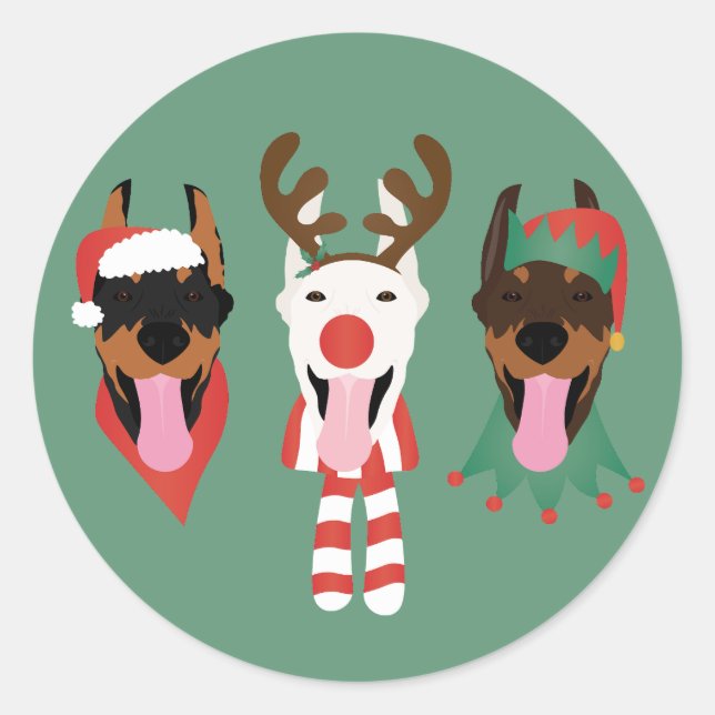 Sticker Rond Chiens de Noël Dobermann (Devant)
