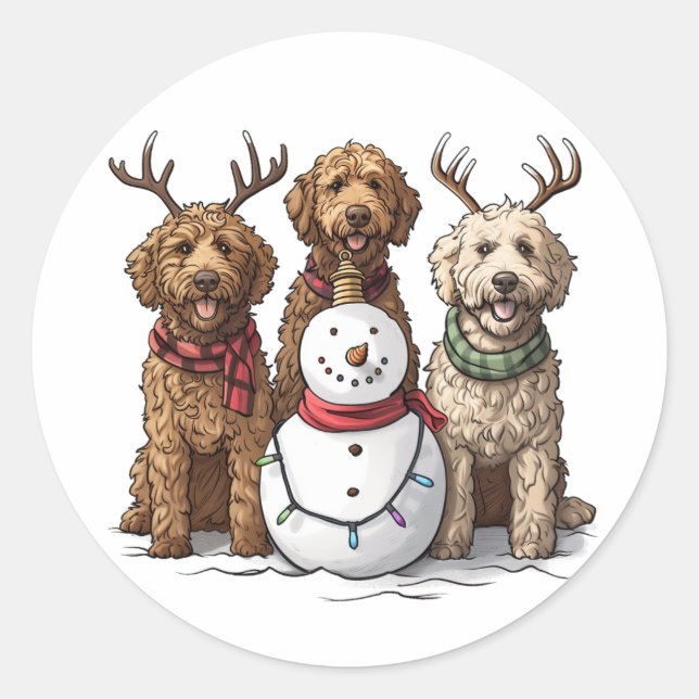 Sticker Rond Chiens de Noël Goldendoodle (Devant)