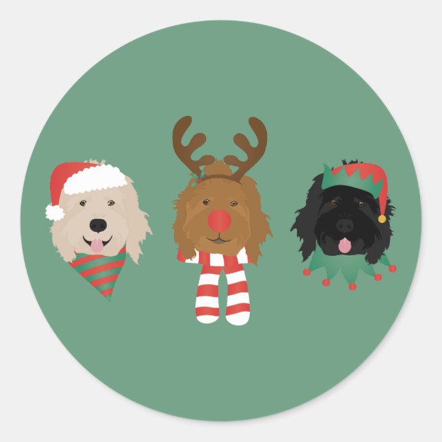 Sticker Rond Chiens de Noël Goldendoodle (Devant)