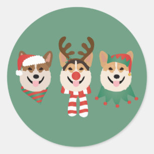 Sticker Rond Chiens de Noël Pembroke Welsh Corgi