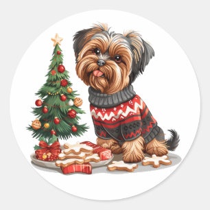 Sticker Rond Chiens de Noël Yorkshire Terrier