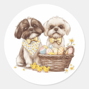 Sticker Rond Chiens de Pâques Chih Tzu