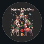 Sticker Rond Chiens de pointer germains Joyeux Noël Tr<br><div class="desc">Chiens pointeurs germains Joyeux sapin de Noël drôle</div>