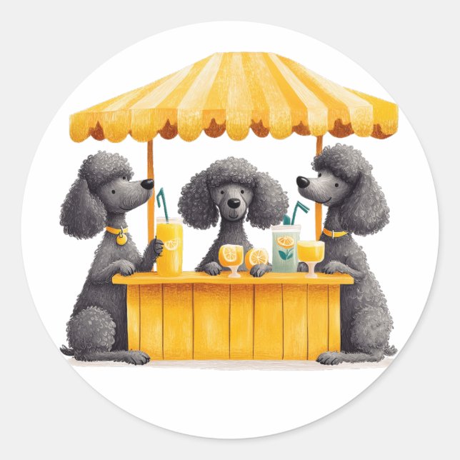 Sticker Rond Chiens De Poodle Standard Avec Un Socle De Lemonad (Devant)