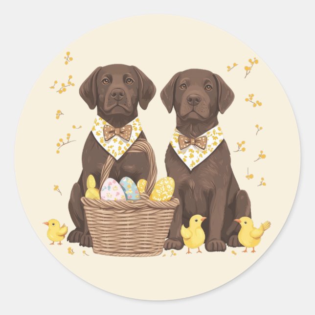 Sticker Rond Chiens de récupération du labrador de pâques (Devant)