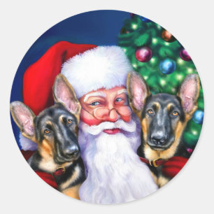 Sticker Rond Chiens de Sheperd de l'Allemand de Père Noël