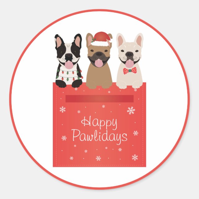 Sticker Rond Chiens de taureau français de Happy Pawlidays (Devant)