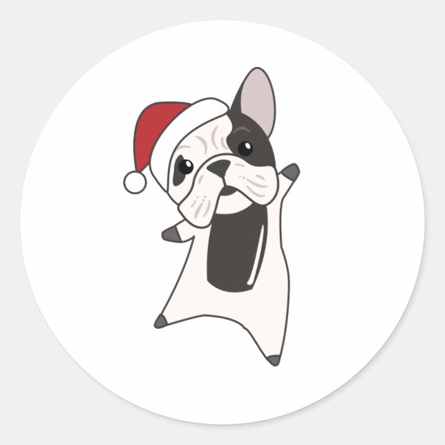 Sticker Rond Chiens de taureau Joyeux animaux d'hiver de Noël (Devant)