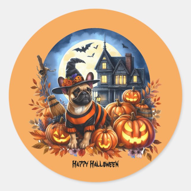 Sticker Rond Chiens de taureaux français d'Halloween (Devant)