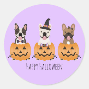 Sticker Rond Chiens de taureaux français heureux Halloween