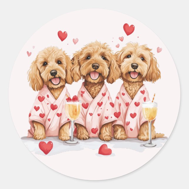 Sticker Rond Chiens de Valentines Day (Devant)