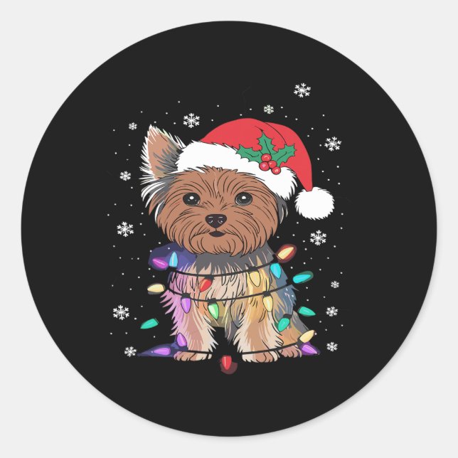 Sticker Rond Chiens de Yorkie Arbre Chandail de Noël Xmas Anima (Devant)