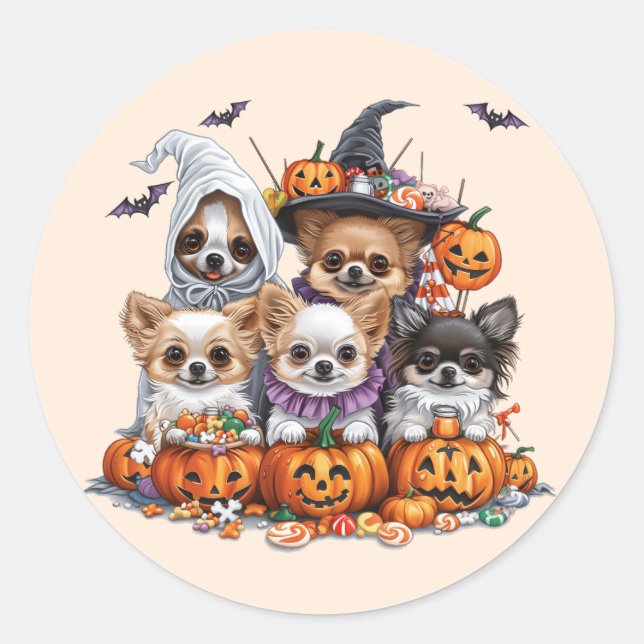 Sticker Rond Chiens d'Halloween Chihuahua (Devant)