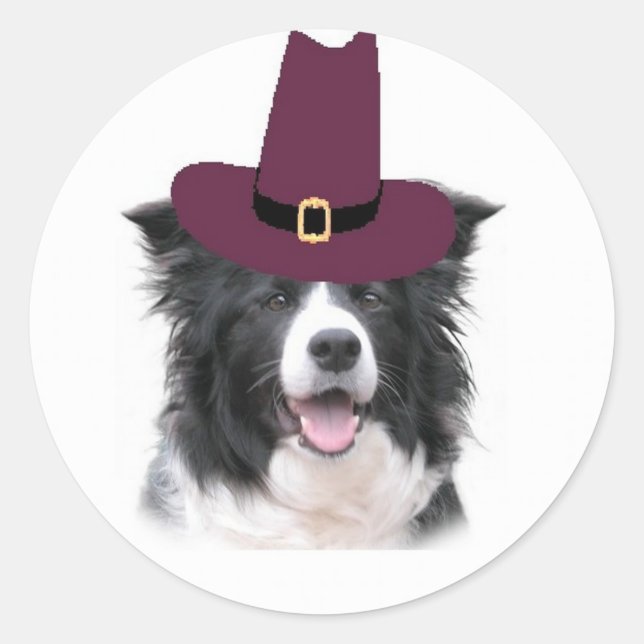 Sticker Rond Chiens Ditzy~Bordure Collie Sticker~Thanksgiving (Devant)