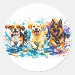 Sticker Rond Chiens éclaboussant
