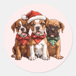 Sticker Rond Chiens en boîte de Noël
