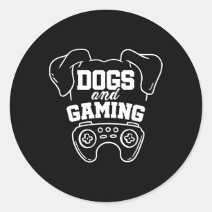 Sticker Rond Chiens Et Jeu Joueur Vidéo Jeux Joueur Jeux Nerd