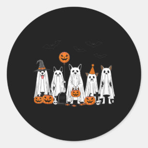 Sticker Rond Chiens fantômes d'Halloween Dessin animé de citrou