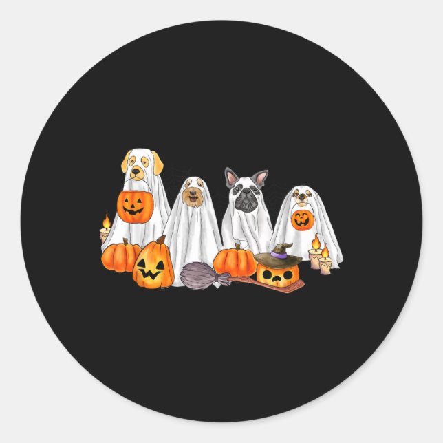 Sticker Rond Chiens fantômes d'Halloween _ Excès de cutesse d'H (Devant)