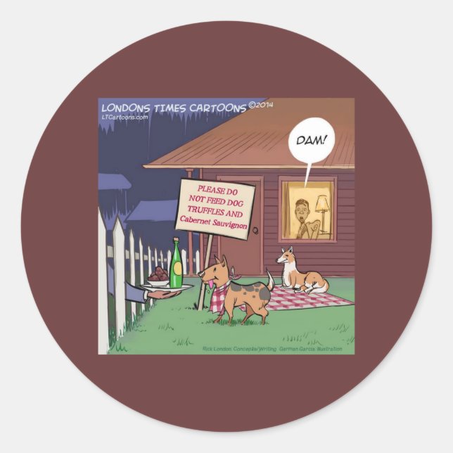 Sticker Rond Chiens gourmets drôles (Devant)
