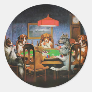 Sticker Rond Chiens jouant au poker par C.M. Coolidge