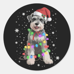 Sticker Rond Chiens Schnauzer Arbre Noël Xmas Animal Familier C
