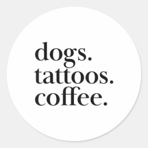 Sticker Rond Chiens, Tatouages, Café Texte Simple _1