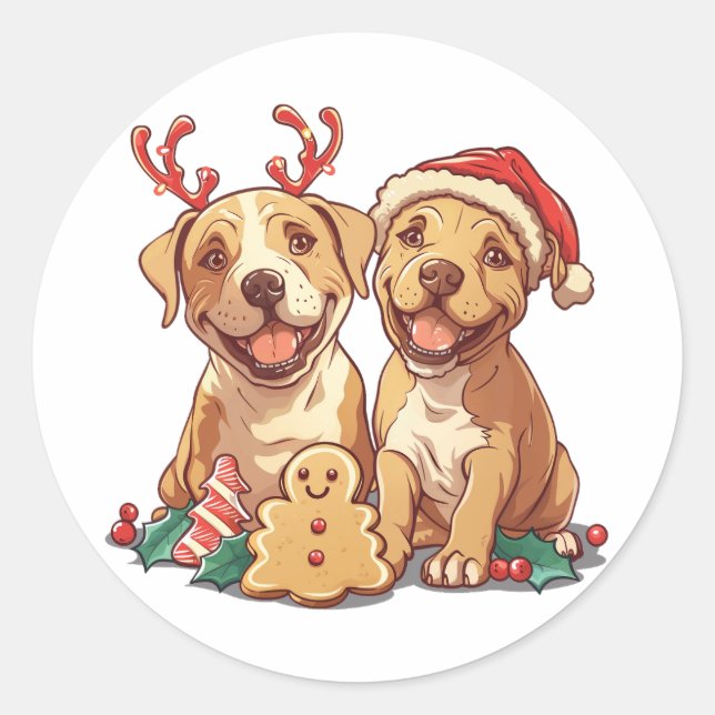 Sticker Rond Chiens taureaux de Noël Pit (Devant)