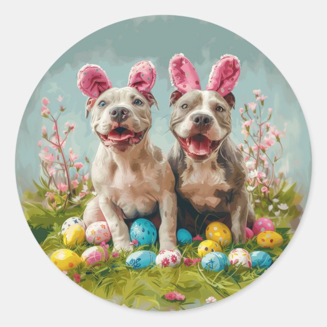 Sticker Rond Chiens taureaux de Pâques (Devant)