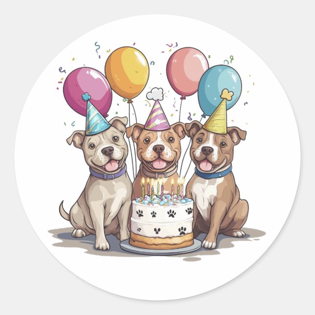 Sticker Rond Chiens taureaux de Pit d'anniversaire (Devant)