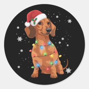 Sticker Rond Chiens Teckel Arbre Noël Xmas Animal Chien