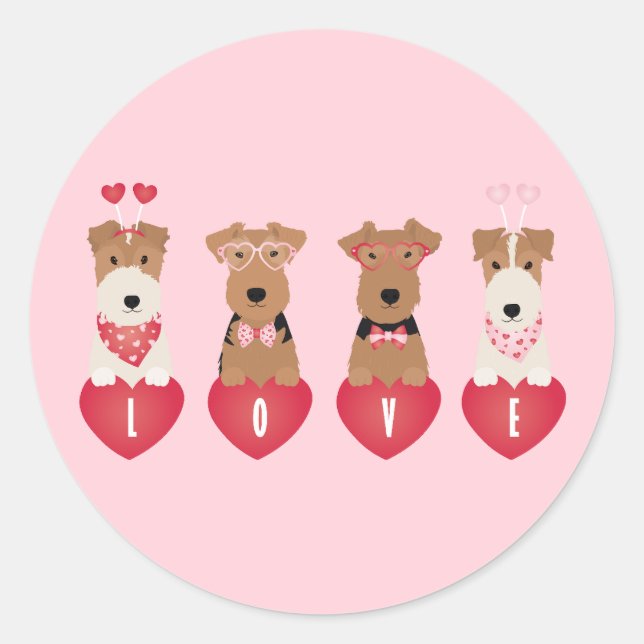 Sticker Rond Chiens Terrier de Valentine Welsh Wire Fox (Devant)