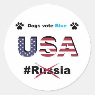 Sticker Rond Chiens Vote Blue USA, pas Russie, Résistance libér